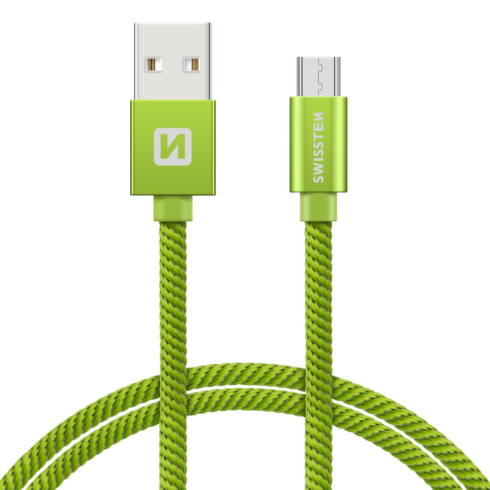 Levně Datový kabel Swissten Textile USB/MicroUSB, 0,2, zelený