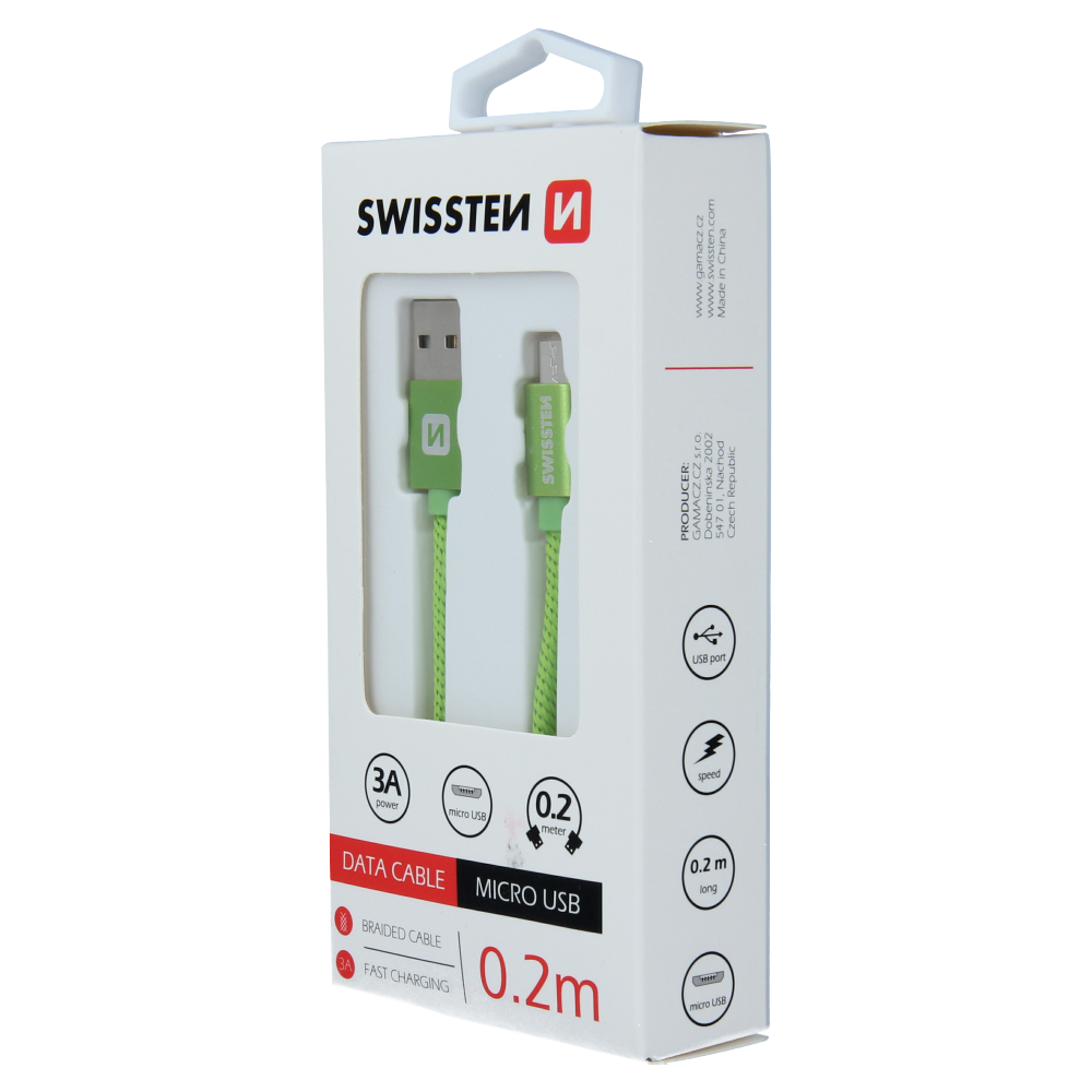 Datový kabel Swissten Textile USB/Micro USB, 0,2, zelený