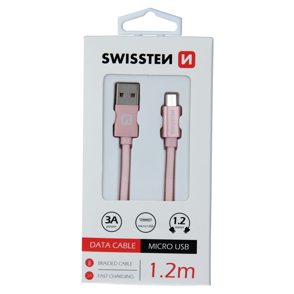 Datový kabel Swissten Textile USB/MicroUSB, 1,2m, růžovo/zlatý