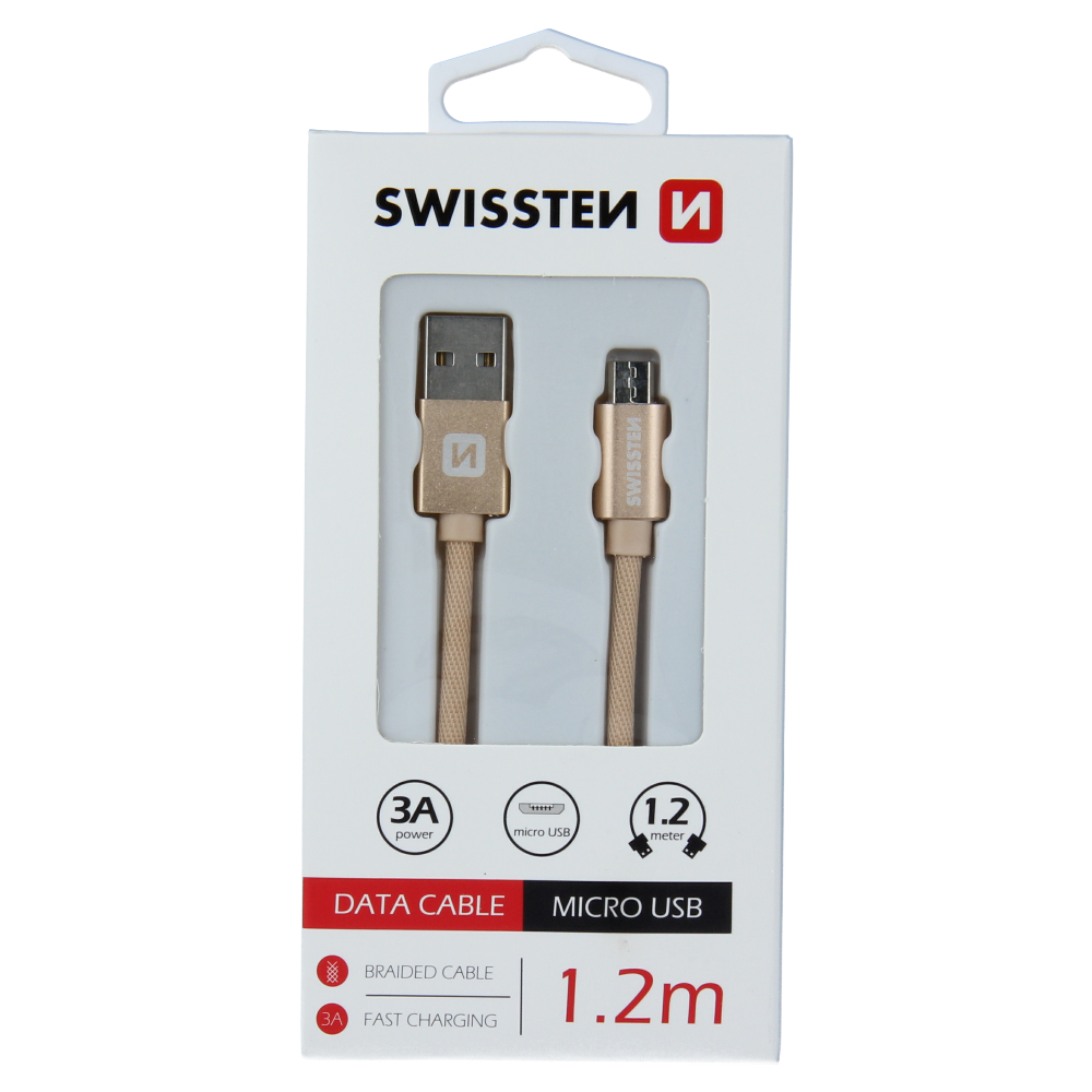 Datový kabel Swissten Textile USB/MicroUSB, 1,2m, zlatý