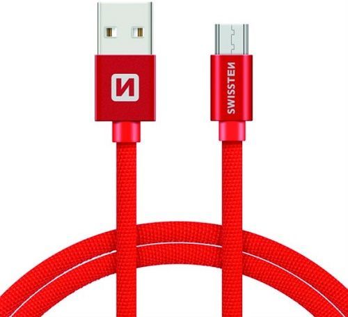 Levně Datový kabel Swissten Textile USB/MicroUSB, 0,2m, červený