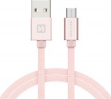 Datový kabel Swissten Textile USB/MicroUSB, 0,2m, růžovo/zlatý