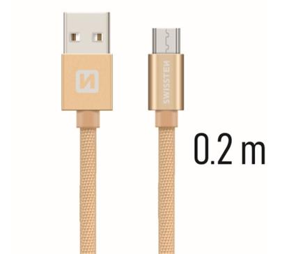 Datový kabel Swissten Textile USB/MicroUSB, 0,2m, zlatý