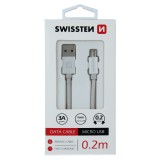 Datový kabel Swissten Textile USB/MicroUSB, 0,2m, stříbrný