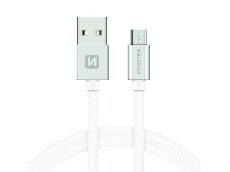 Datový kabel Swissten Textile USB/MicroUSB, 0,2m, stříbrný