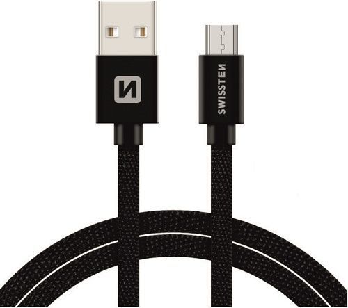Datový kabel Swissten Textile USB/MicroUSB, 0,2m, černý