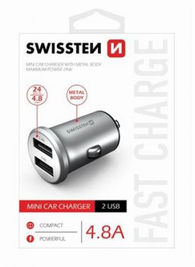 SWISSTEN CL ADAPTÉR 2x USB 4,8A METAL, STŘÍBRNÝ