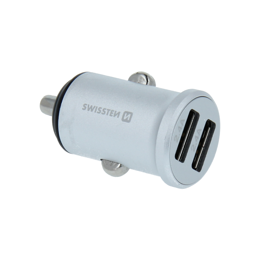 SWISSTEN CL ADAPTÉR 2x USB 4,8A METAL, STŘÍBRNÝ