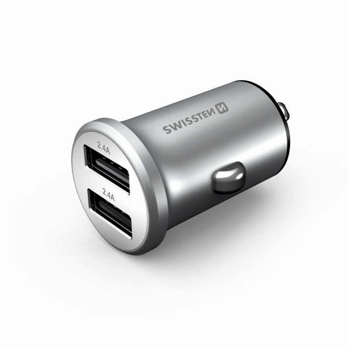 SWISSTEN CL ADAPTÉR 2x USB 4,8A METAL, STŘÍBRNÝ