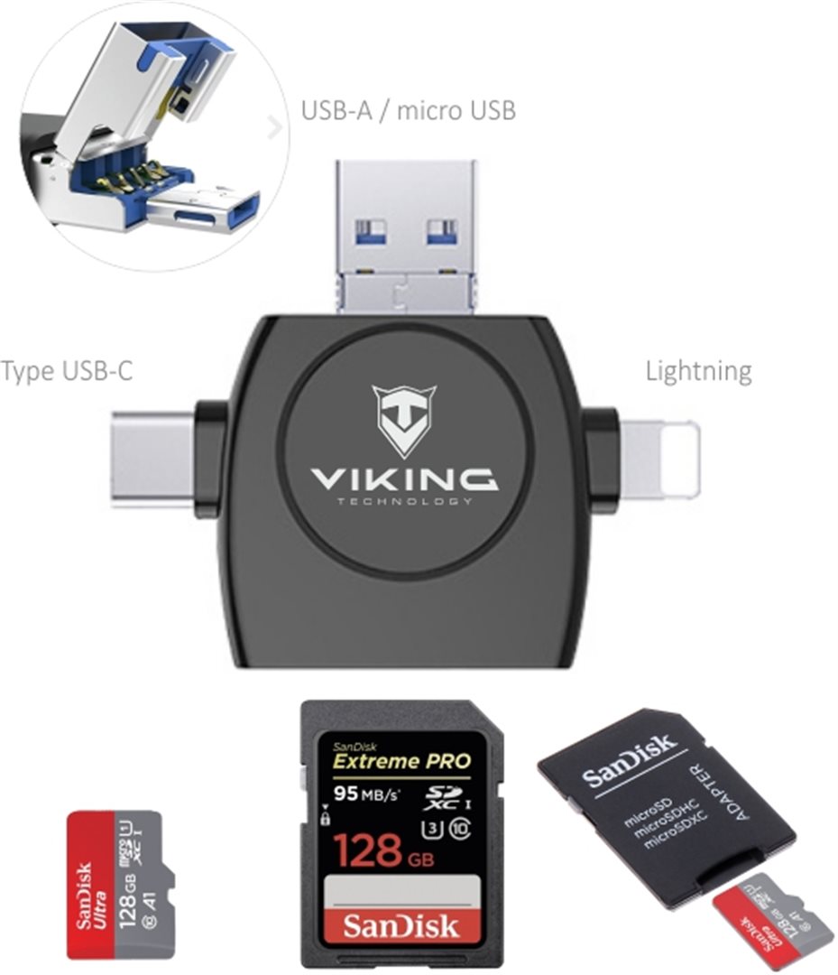 Čtečka paměťových karet Viking V4 USB3.0 4V1 bílá