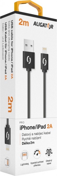 Datový kabel ALIGATOR 2A, iPhone lightning 2m, černá