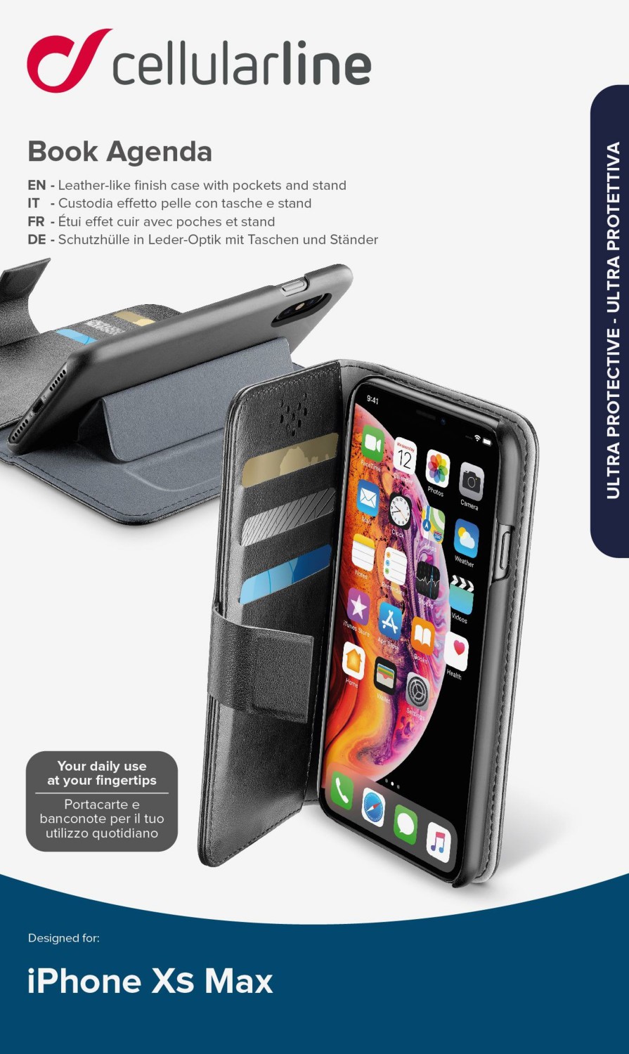 CellularLine Book Agenda flipové pouzdro pro Apple iPhone XS Max, černá