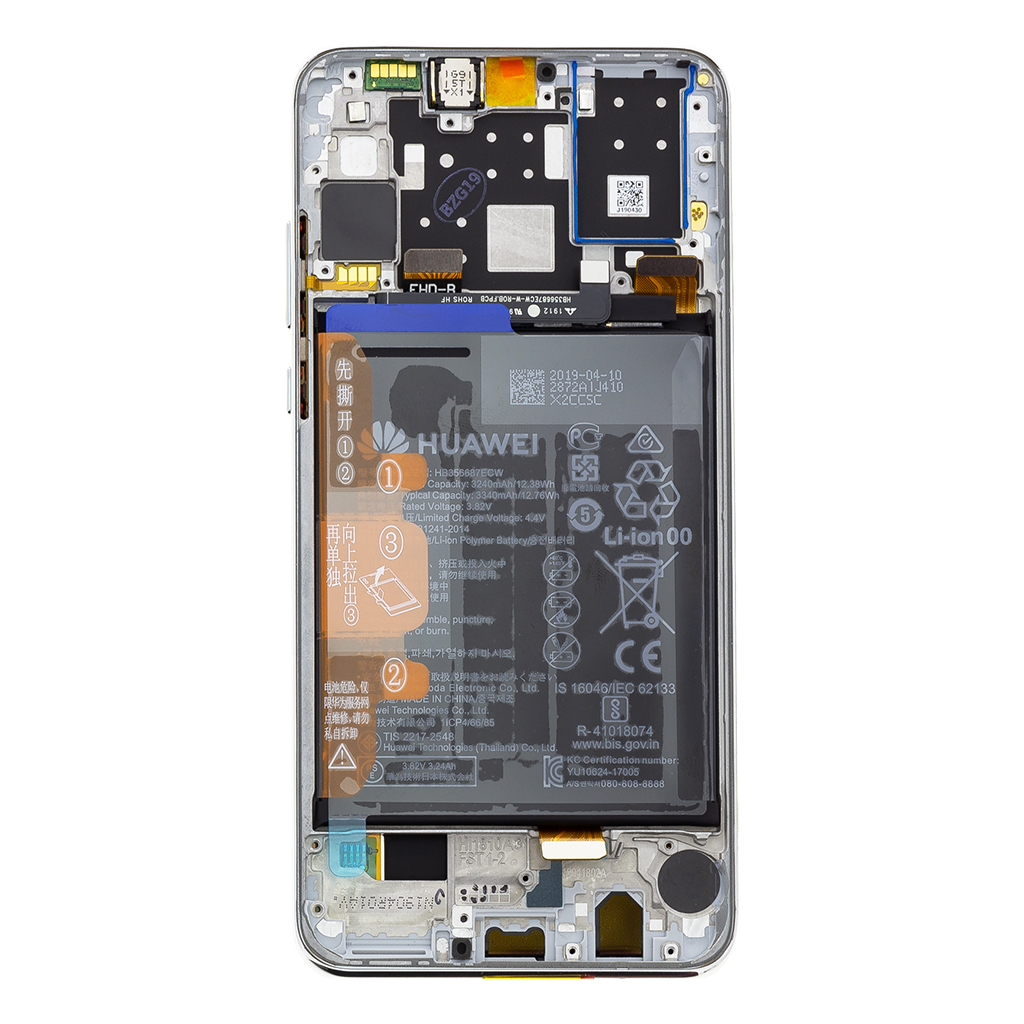 LCD + dotyk + přední kryt + baterie pro Huawei P30 Lite, white (Service Pack) pro 48MP foto