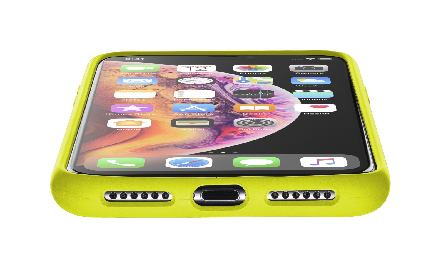 Silikonové pouzdro CellularLine SENSATION pro Apple iPhone XS Max, limetkový neon