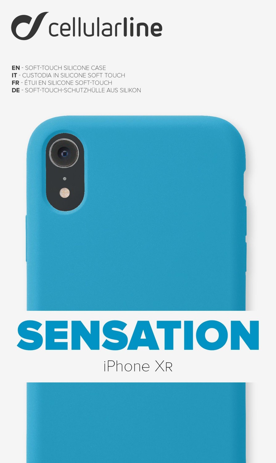 Silikonové pouzdro CellularLine SENSATION pro Apple iPhone XR, modrý neon