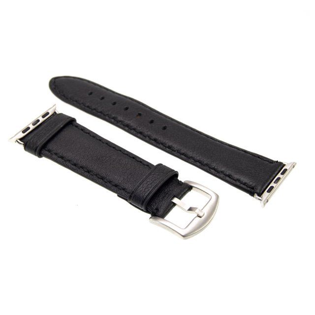 Kožený řemínek FIXED Berkeley pro Apple Watch 42 mm a 44 mm se stříbrnou sponou, velikost L, černý