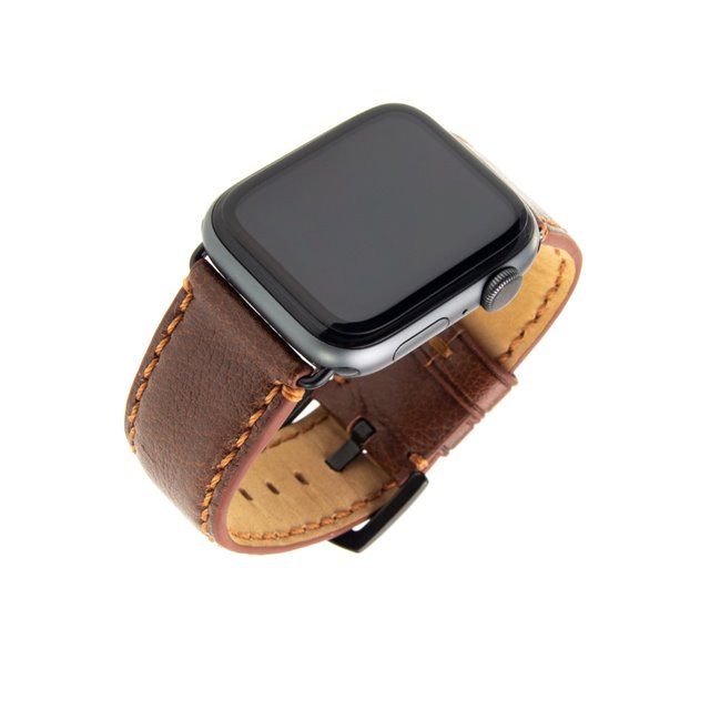 Kožený řemínek FIXED Berkeley pro Apple Watch 42 mm a 44 mm s černou sponou, velikost L, hnědý