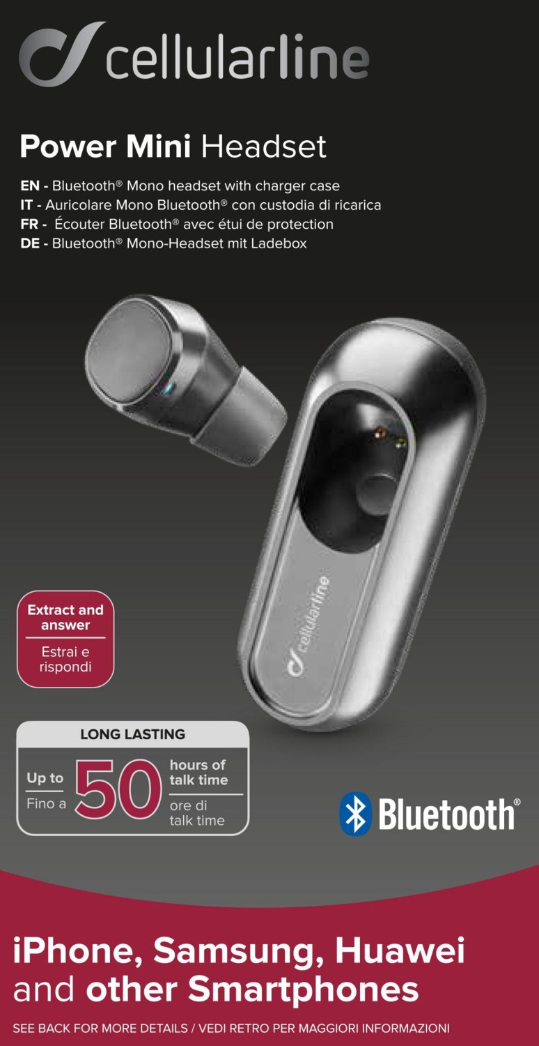 Bluetooth headset Cellularline Power Mini s nabíjecím pouzdrem, černý