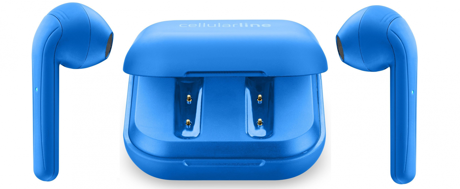 Bezdrátová sluchátka Cellularline Java s dobíjecím pouzdrem modrá