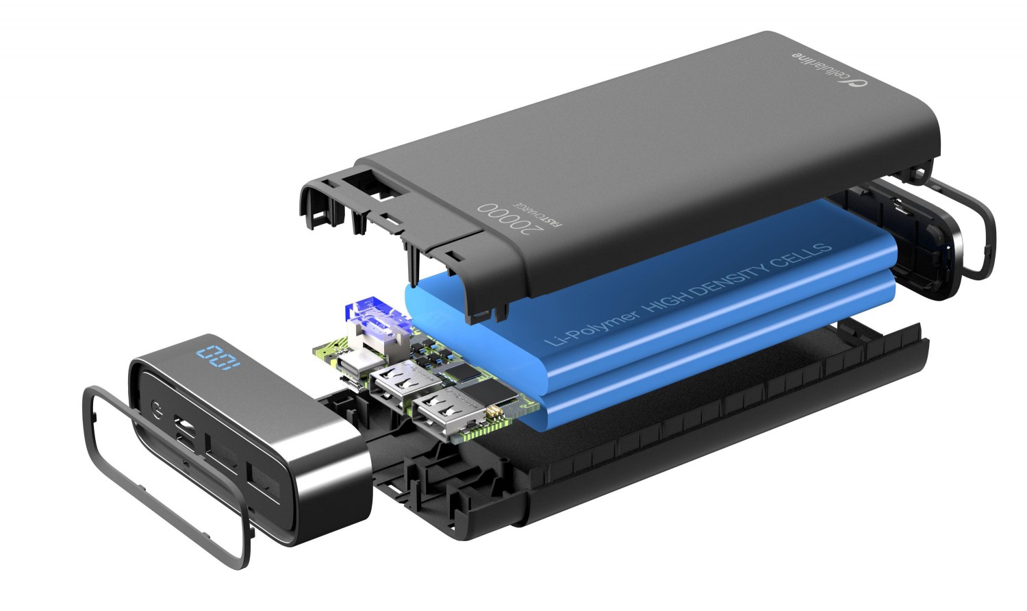 Kompaktní powerbanka Cellularline FreePower Manta HD 20000mAh, Smartphone Detect, USB-C + 2xUSB port, černá