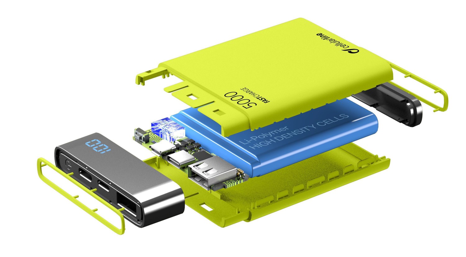 Kompaktní powerbanka Cellularline FreePower Manta HD, 5000 mAh, USB-C + USB port, rychlé nabíjení, zelená