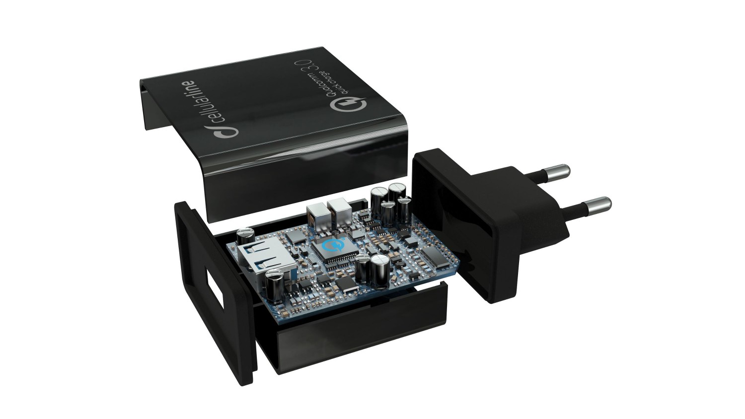 Nabíjecí set USB adaptéru a USB-C kabelu Cellularline, Qualcomm® Quick Charge™ 3.0, 18W, černá