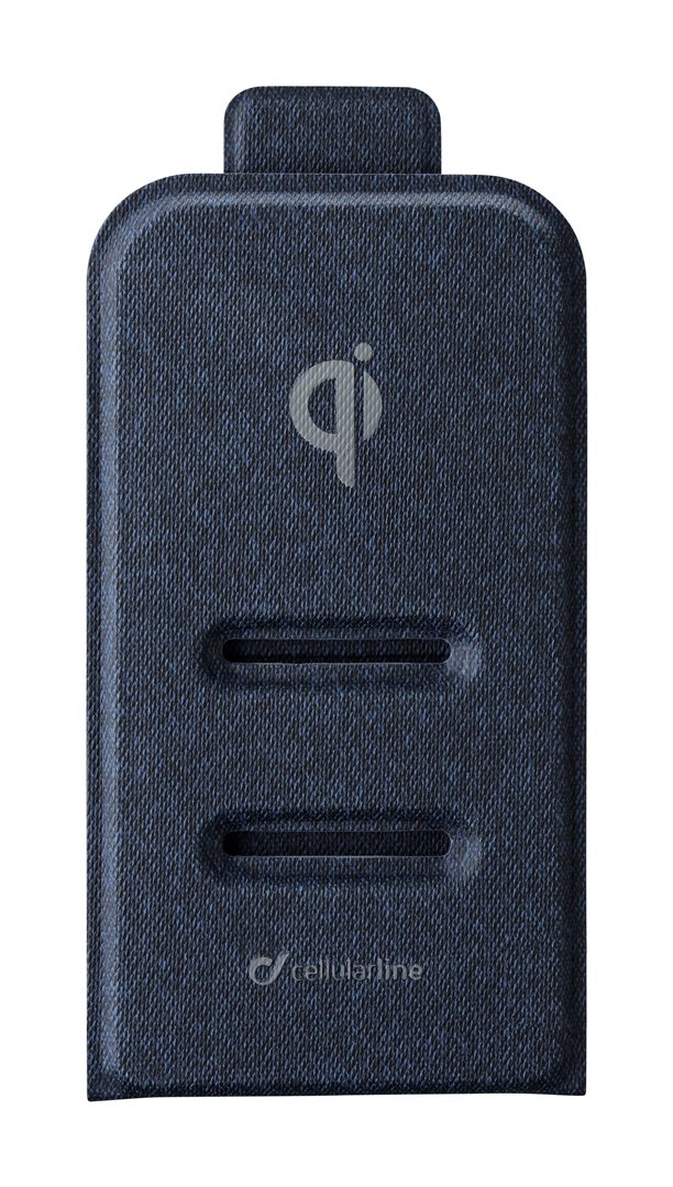 Skládací stojánek s Qi nabíjením Cellularline Wireless Passport, 10W, modrá