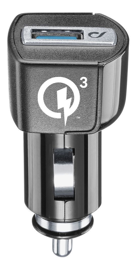 Nabíjecí set USB autonabíječky a USB-C kabelu Cellularline, Qualcomm® Quick Charge™ 3.0, 18W, černá