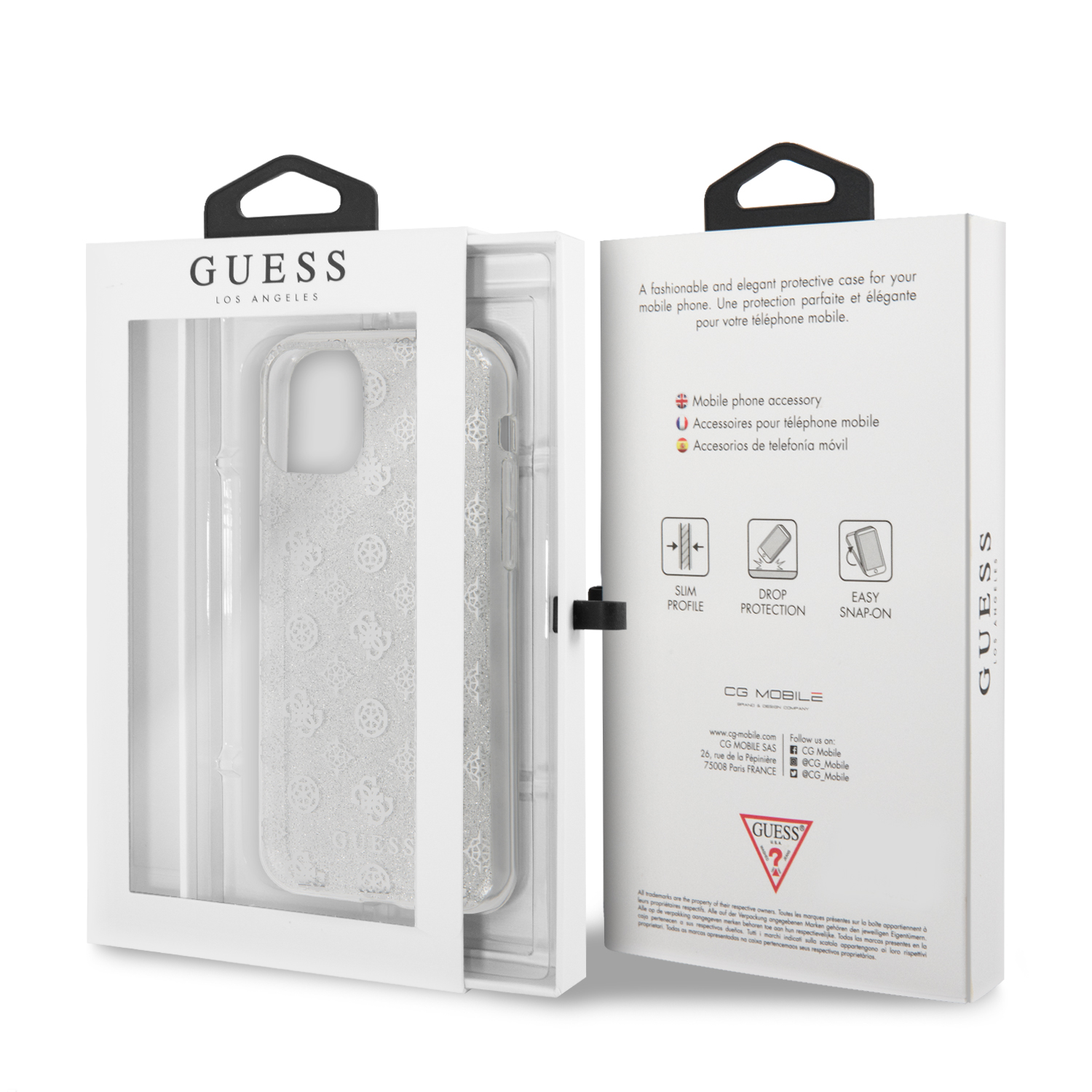 Guess 4G Peony Glitter GUHCN58TPESI Zadní kryt pro Apple iPhone 11 Pro silver 