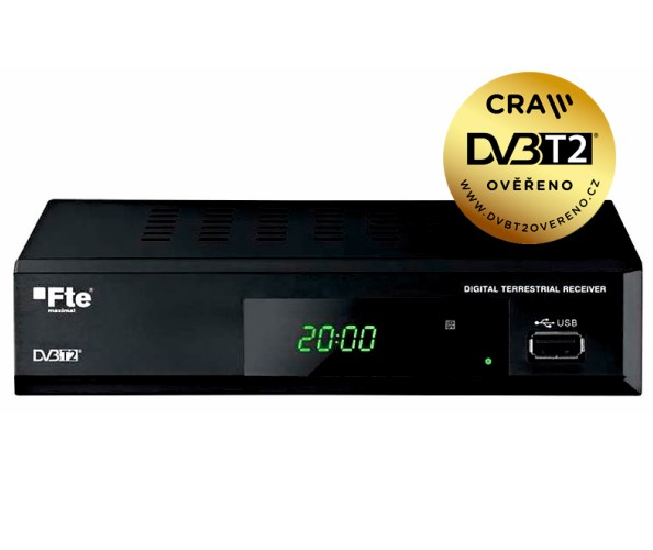 Stolní set-top box FTE MAX T200HD, DVB-T2 s HEVC (H.265), FTA přijímač a rekordér s USB, černá
