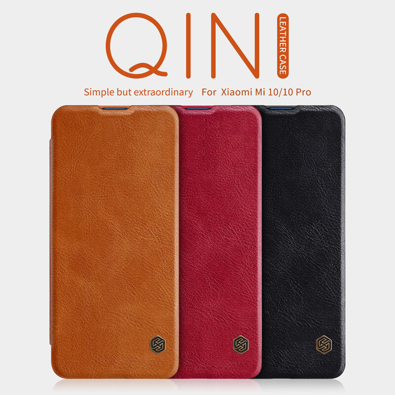 Flipové pouzdro Nillkin Qin Book pro Xiaomi Mi 10/10 Pro, hnědá