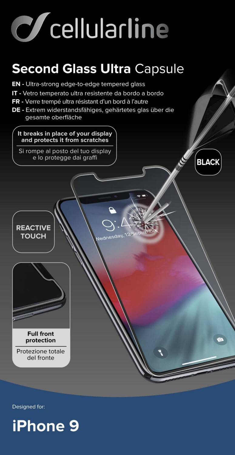 Ochranné tvrzené sklo pro Cellularline Capsule pro Apple iPhone XR/11, černé