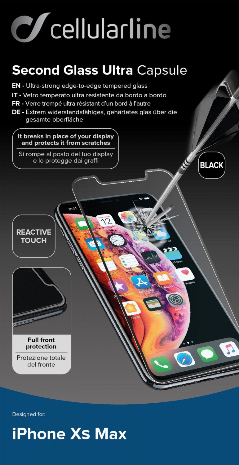 Ochranné tvrzené sklo pro Cellularline Capsule pro Apple iPhone XS Max/11 Pro Max, černé