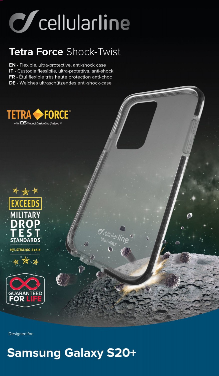 Pouzdro Cellularline Tetra Force Shock-Twist pro Samsung Galaxy S20+, transparentní