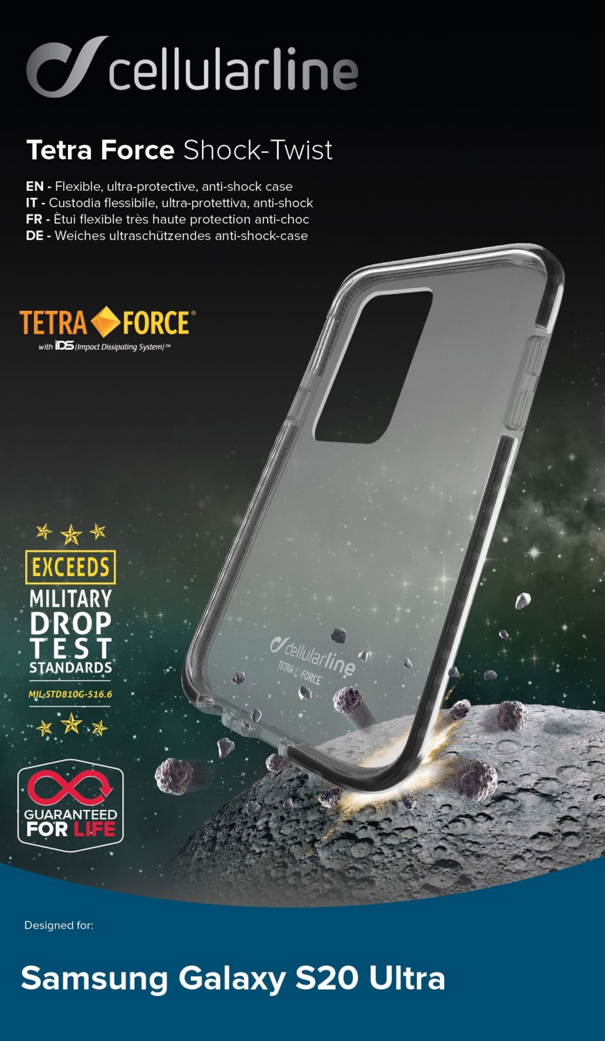 Pouzdro Cellularline Tetra Force Shock-Twist pro Samsung Galaxy S20 Ultra, transparentní