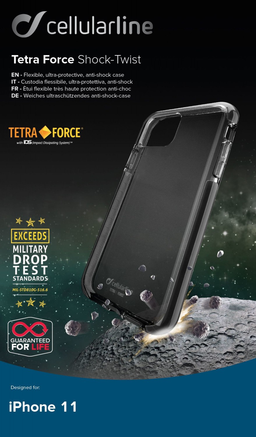 Pouzdro Cellularline Tetra Force Shock-Twist pro Apple iPhone 11, černá