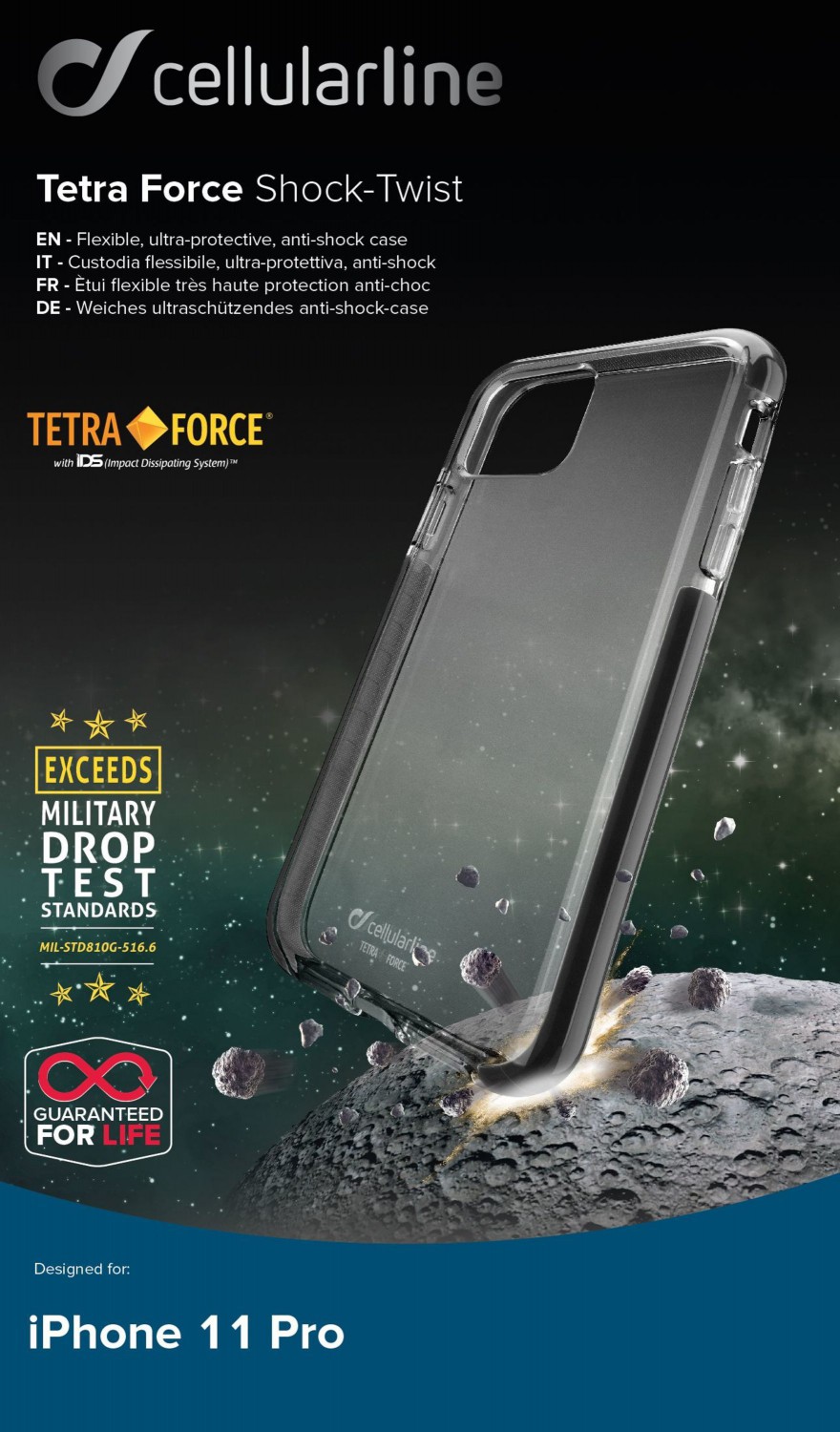 Pouzdro Cellularline Tetra Force Shock-Twist pro Apple iPhone 11 Pro, transparentní