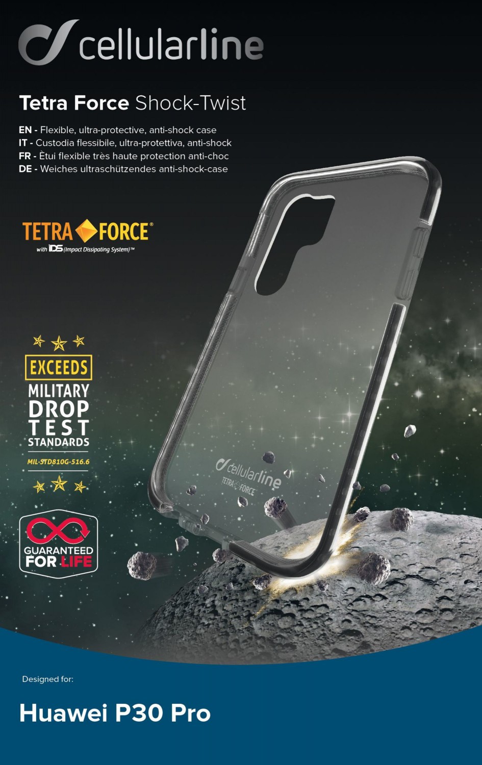 Pouzdro Cellularline Tetra Force Shock-Twist pro Huawei P30 Pro, transparentní