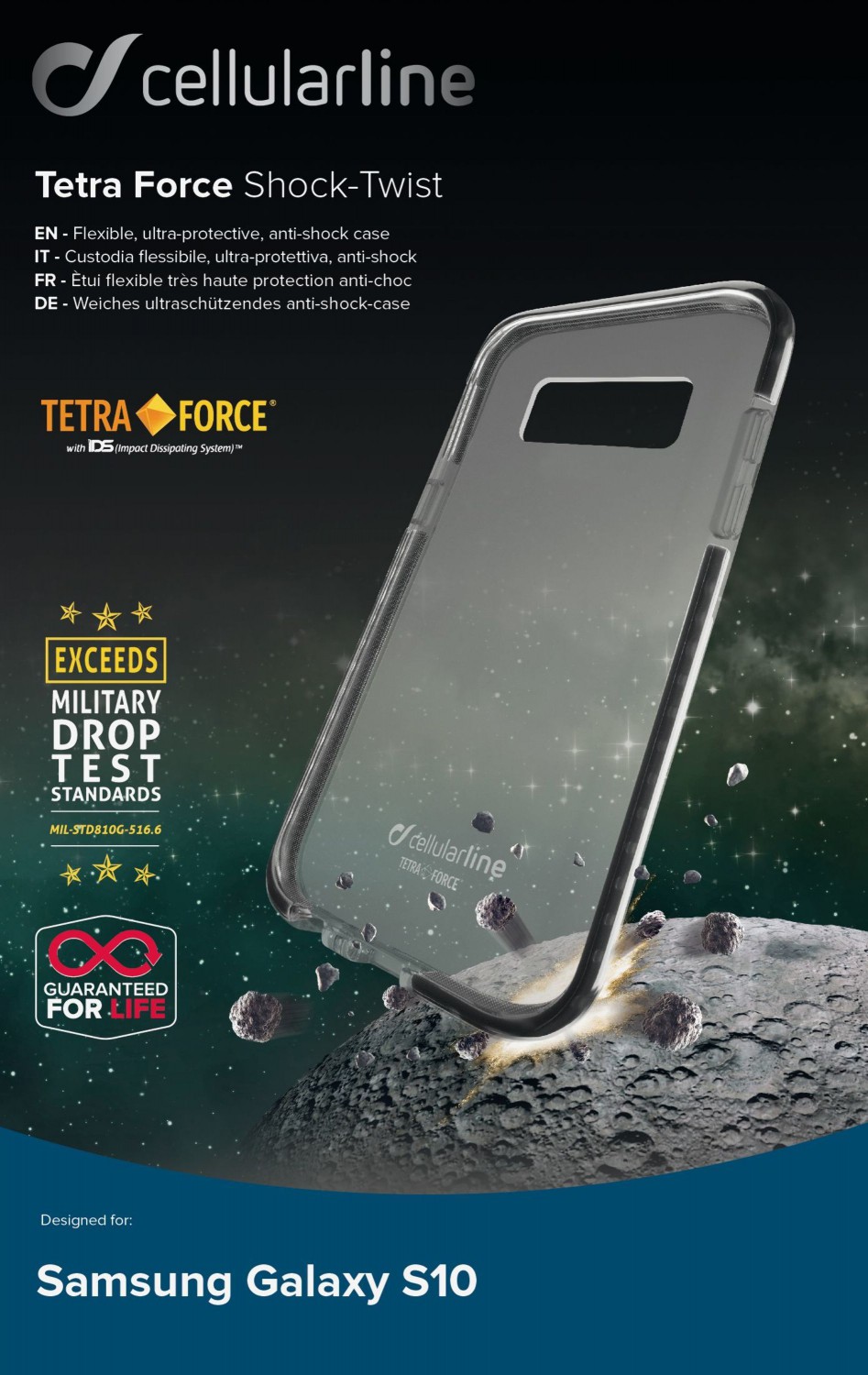 Pouzdro Cellularline Tetra Force Shock-Twist pro Samsung Galaxy S10, transparentní