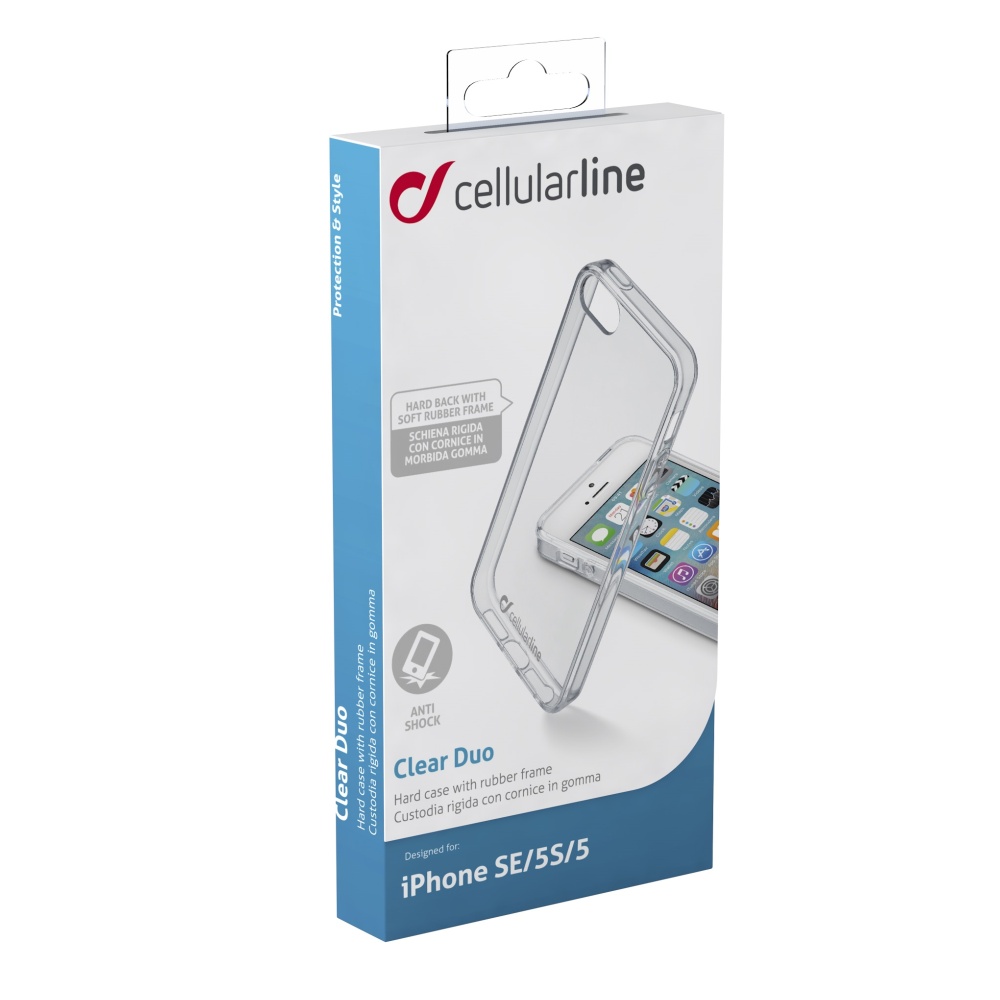 Zadní kryt s ochranným rámečkem Cellularline Clear Duo pro Apple iPhone 5/5S/SE, čirá