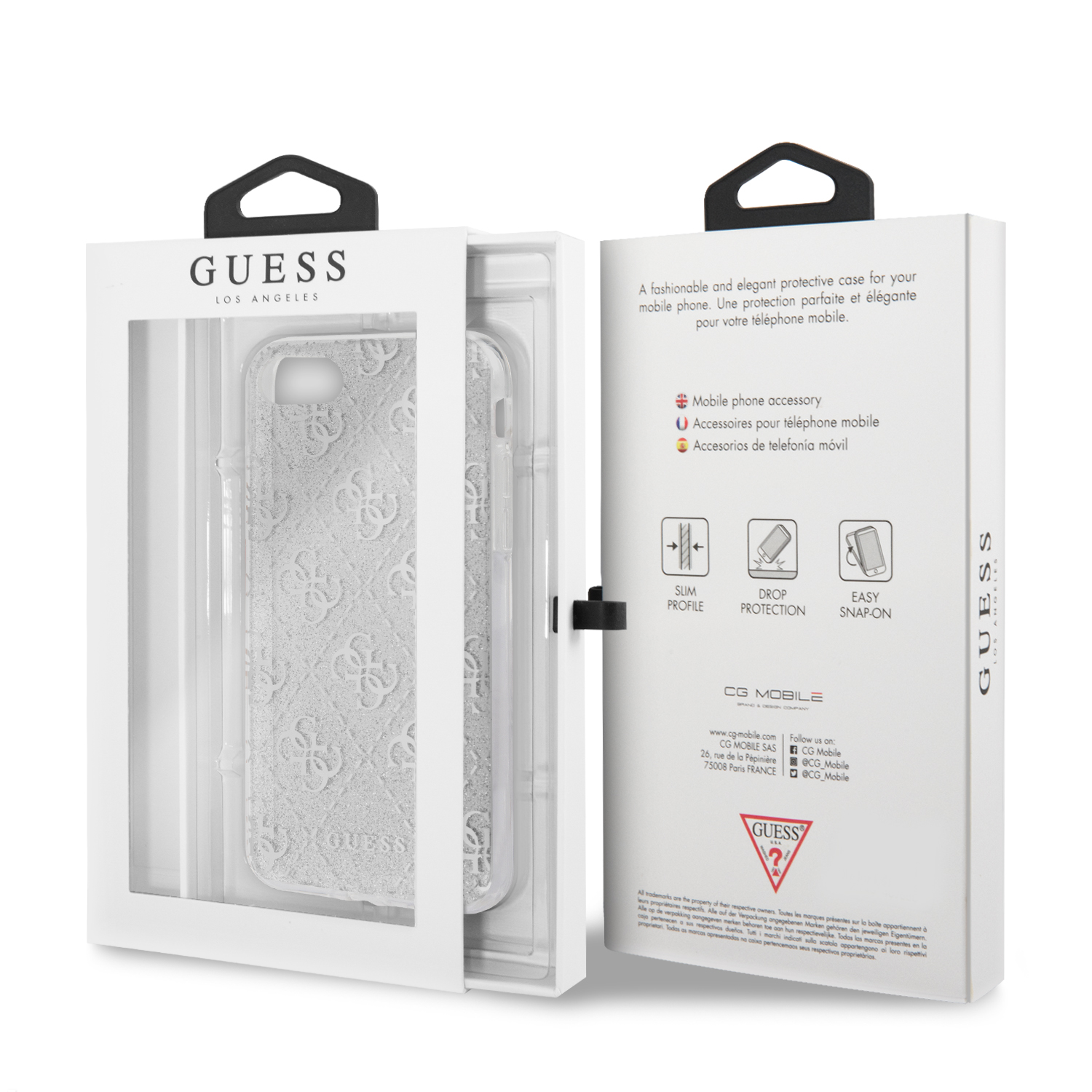 Guess Glitter 4G Peony Zadní kryt GUHCI8PCU4GLSI pro Appke iPhone 8/SE 2020 silver
