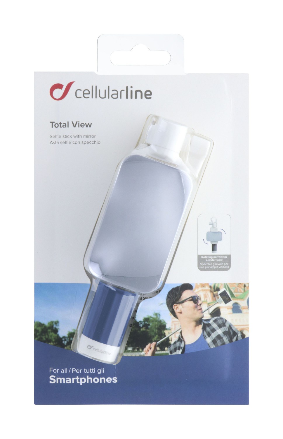 Selfie tyč se zrcátkem CellularLine Total View, modrá