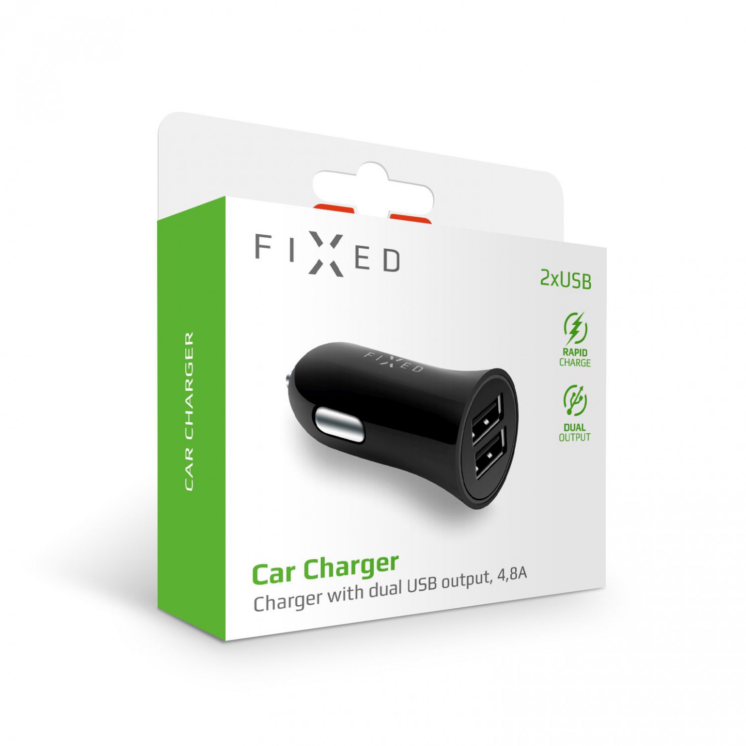 Autonabíječka FIXED s 2xUSB výstupem, 24W (2x2,4A), černá