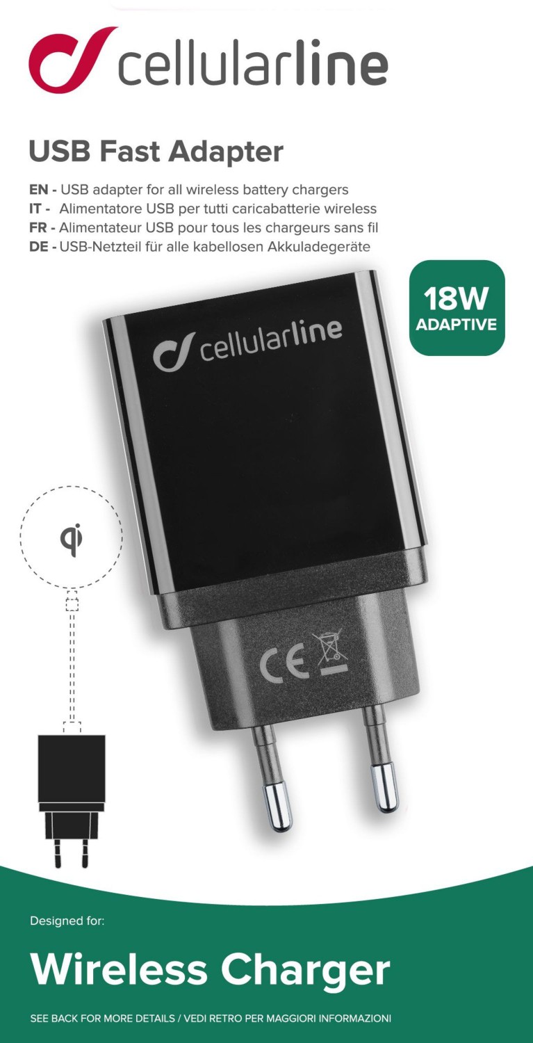 Síťová nabíječka Cellularline pro bezdrátové nabíječky, 18W, černá