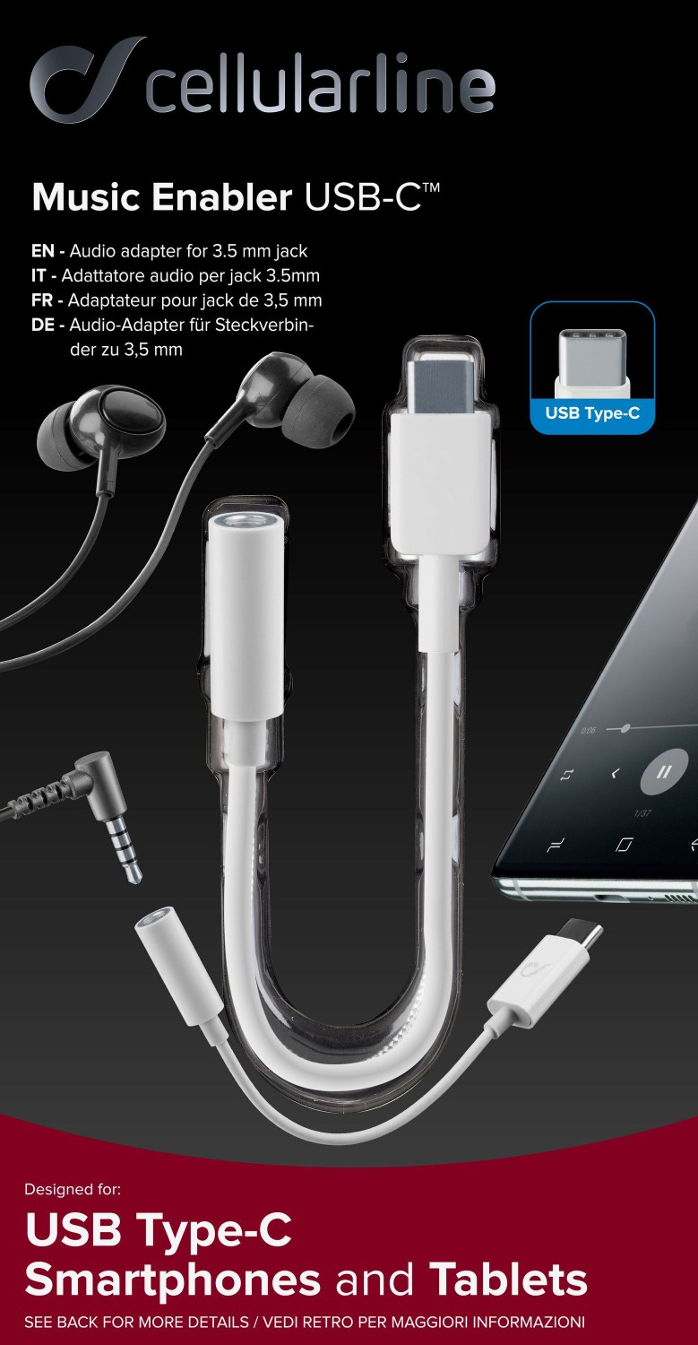 Levně Adaptér Cellularline Music Enabler USB-C /3,5 mm jack, bílý