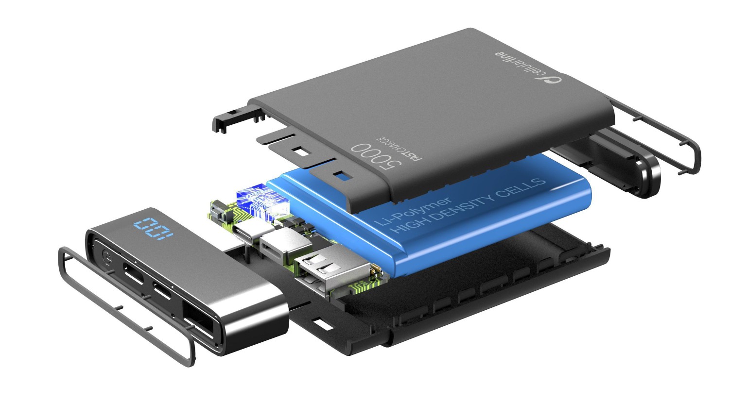 Powerbanka Cellularline FreePower Manta HD, 5000 mAh, Lightning+USB-C, černá