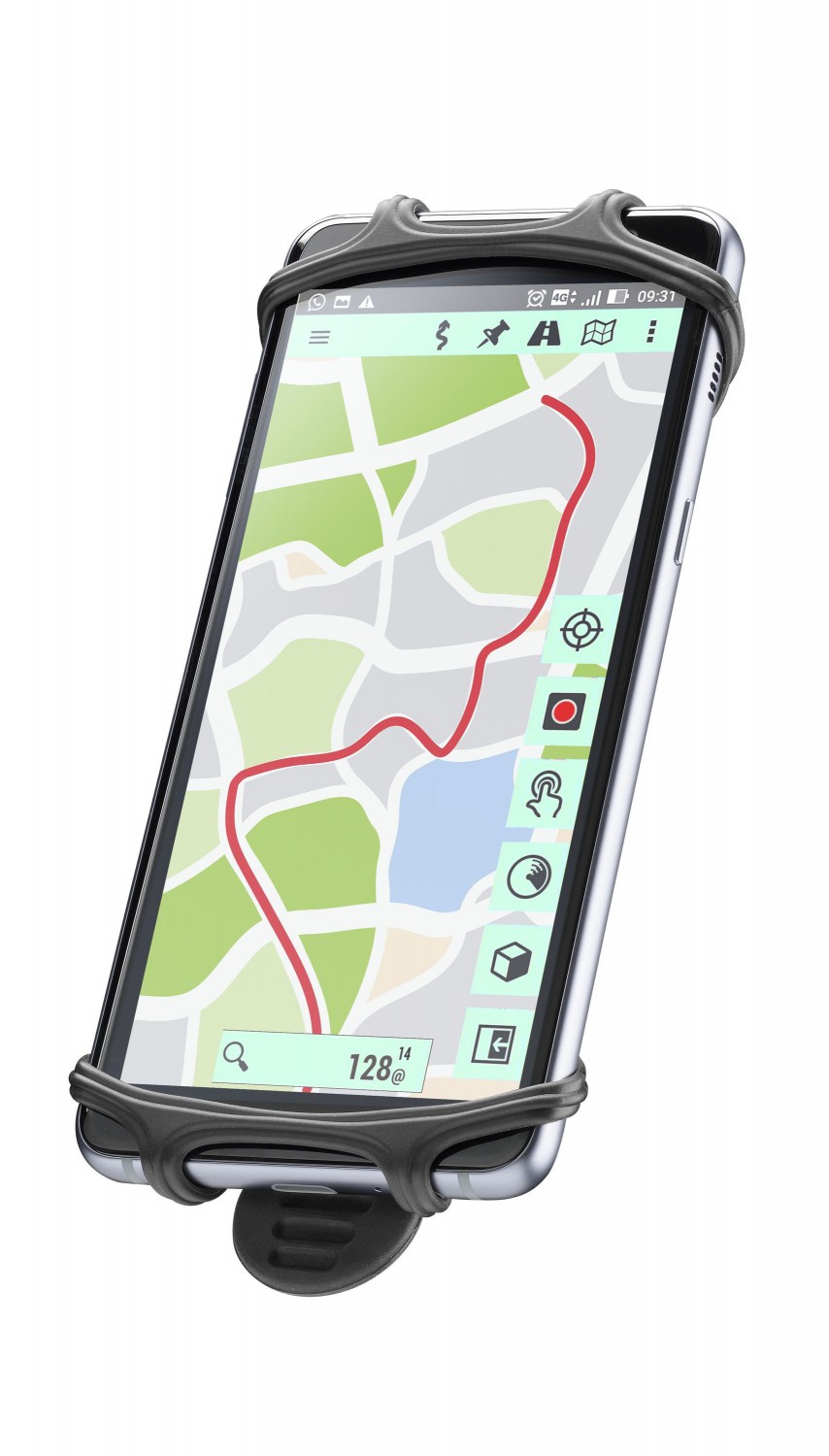 Silikonový držák Cellularline Bike Holder pro mobilní telefony na řídítka, černý