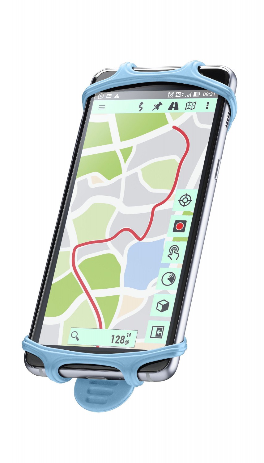 Silikonový držák Cellularline Bike Holder pro mobilní telefony na řídítka, modrý