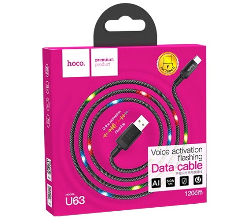 Datový kabel HOCO U63 Spirit, USB-C světelná signalizace, černá