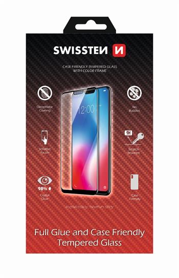 Levně Tvrzené sklo Swissten Full Glue, Color Frame, Case Friendly pro Huawei P Smart, černá
